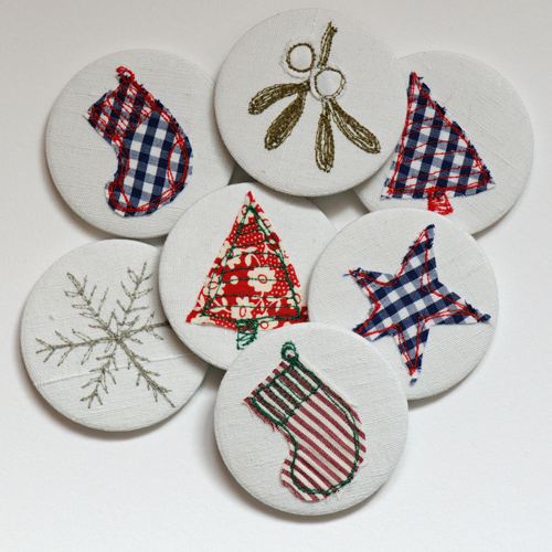 Christmas applique mirrors group on linen compact mirrors 1